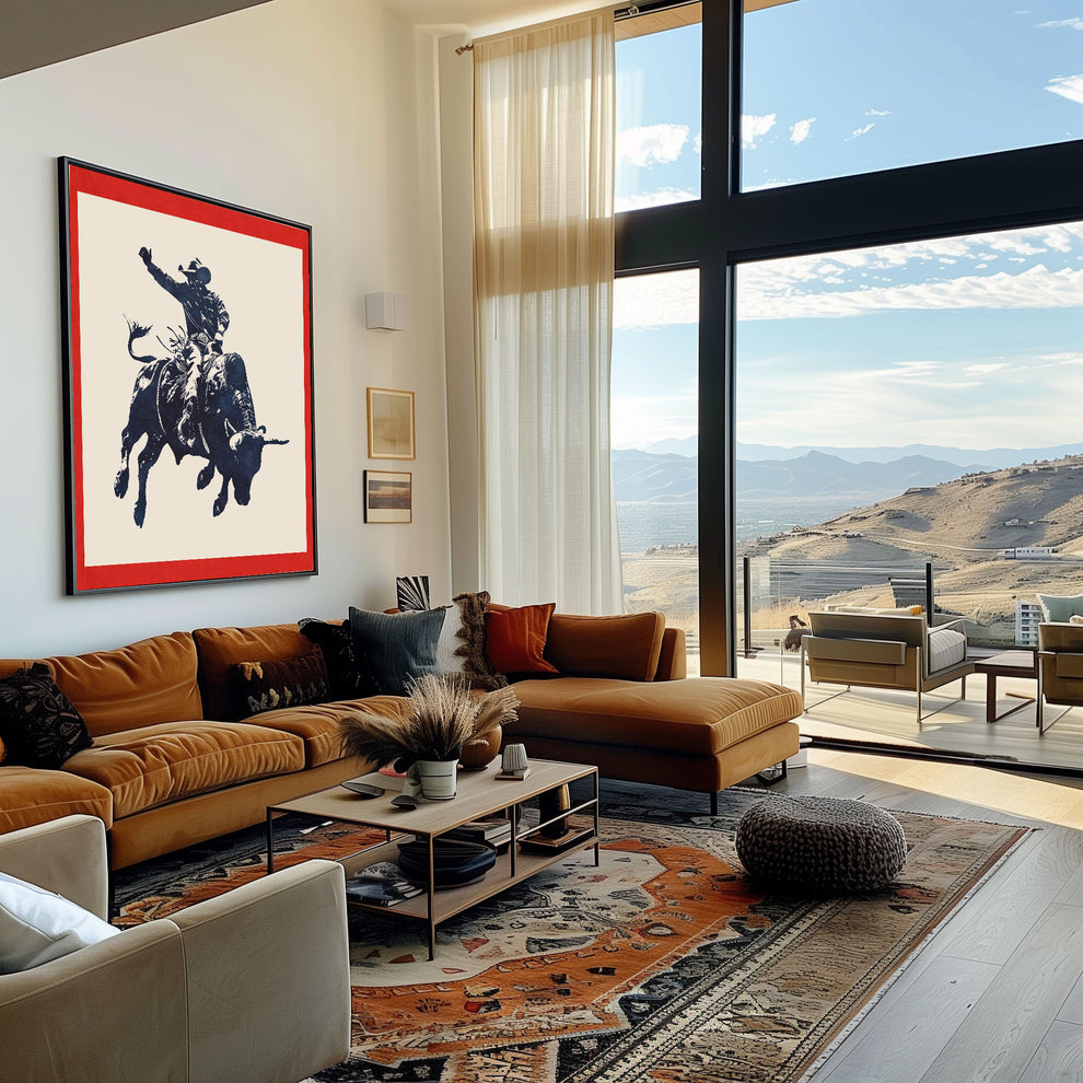 Rodeo Poster Art – Vintage Western Wall Art With Cowboy Artwork & Red ...